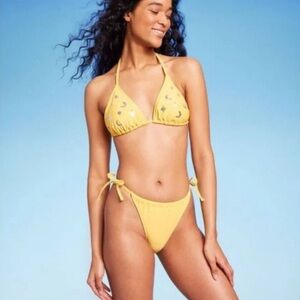 Yellow two-piece wild fable bikini, high-rise bottom, sequin top